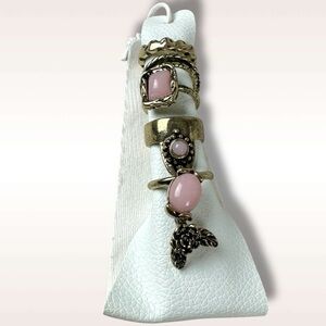 Free People Morning Meadow Ring Set Gold Pink Opal NWT Bohemian Stackable Gypsy